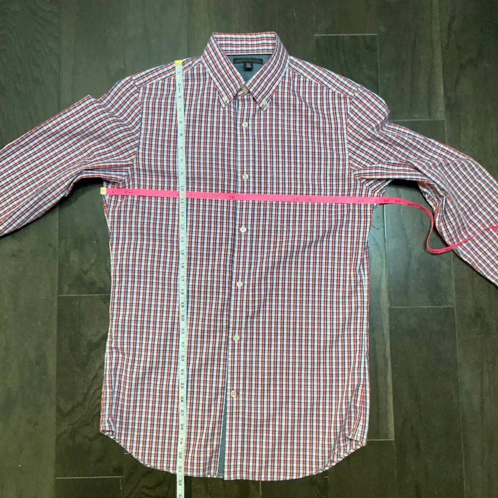 Banana Republic Tailored Slim Fit Non Iron Shirt Red Blue Check Button Down
